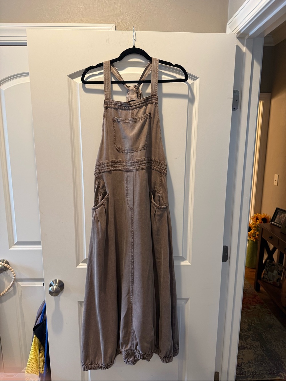 easel Taupe Pinafore Maxi Dress with Pockets